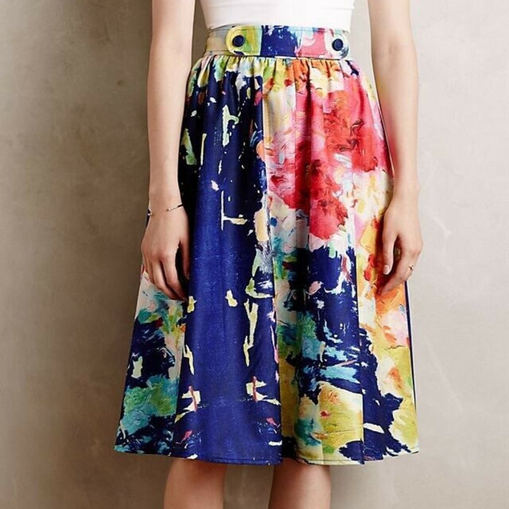 Anthropologie Watercolor Floral Skirt